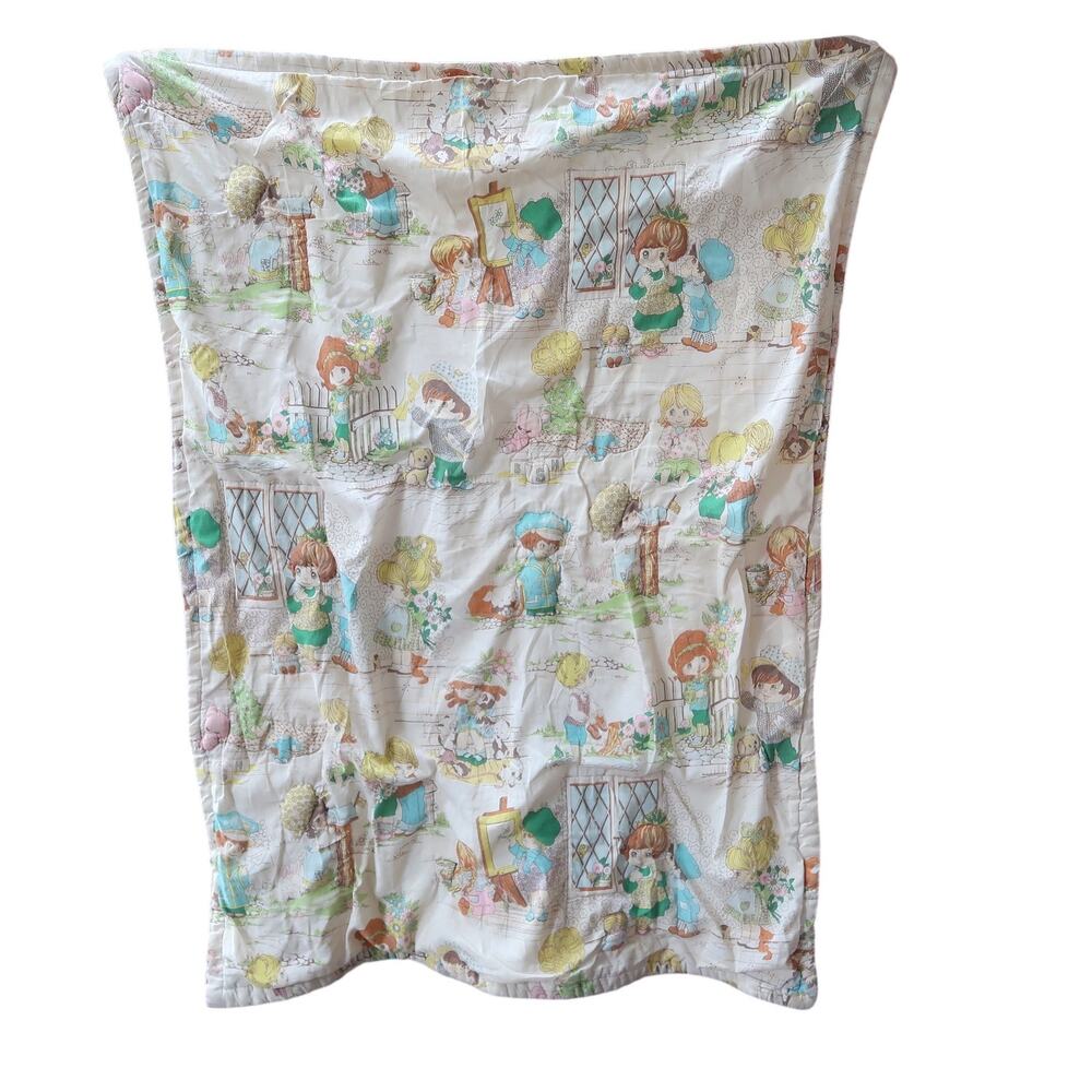 Vintage 70s Big Eye Kid Cartoon Animals Cute Doll Throw Blanket